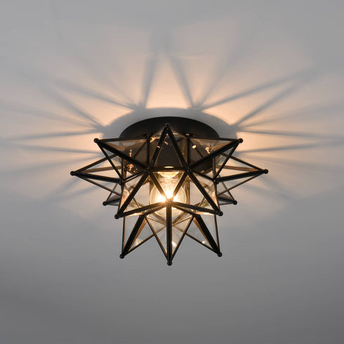 Black Moravian Star Ceiling Light Flush Mount, Transparent, 12.7-IN